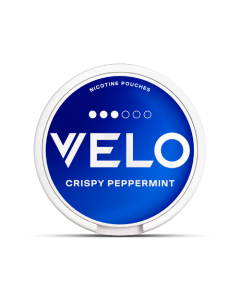 VELO Crispy Peppermint Slim format medium-intensity nicotine pouch can, front view