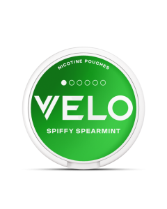 VELO Spiffy Spearmint MINI format nicotine pouch can lightest intensity, front view