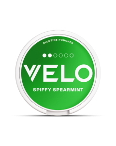 VELO Spiffy Spearmint Slim format nicotine pouch can light intensity, front view