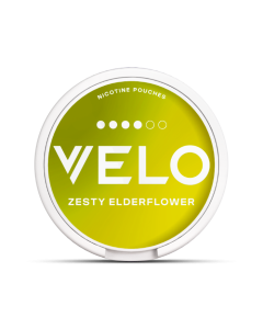 VELO Zesty Elderflower Slim format medium-intensity nicotine pouch can, front view