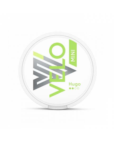 Schachtel mit Velo Hugo Mini Nikotinbeuteln in der Vorderansicht