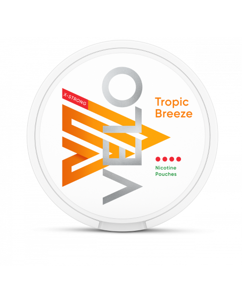 Schachtel mit Velo Tropic Breeze Nikotinbeuteln in der Vorderansicht