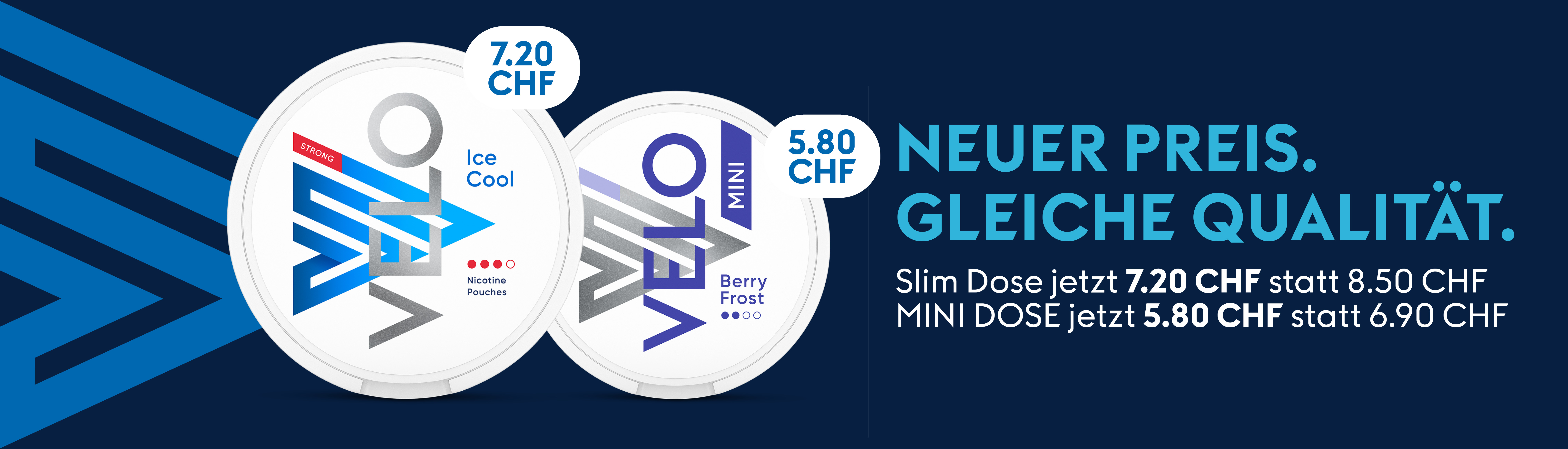 Velo nicotine pouches in the most popular flavours: Berry Frost, Freeze, Mint and Ice Cool