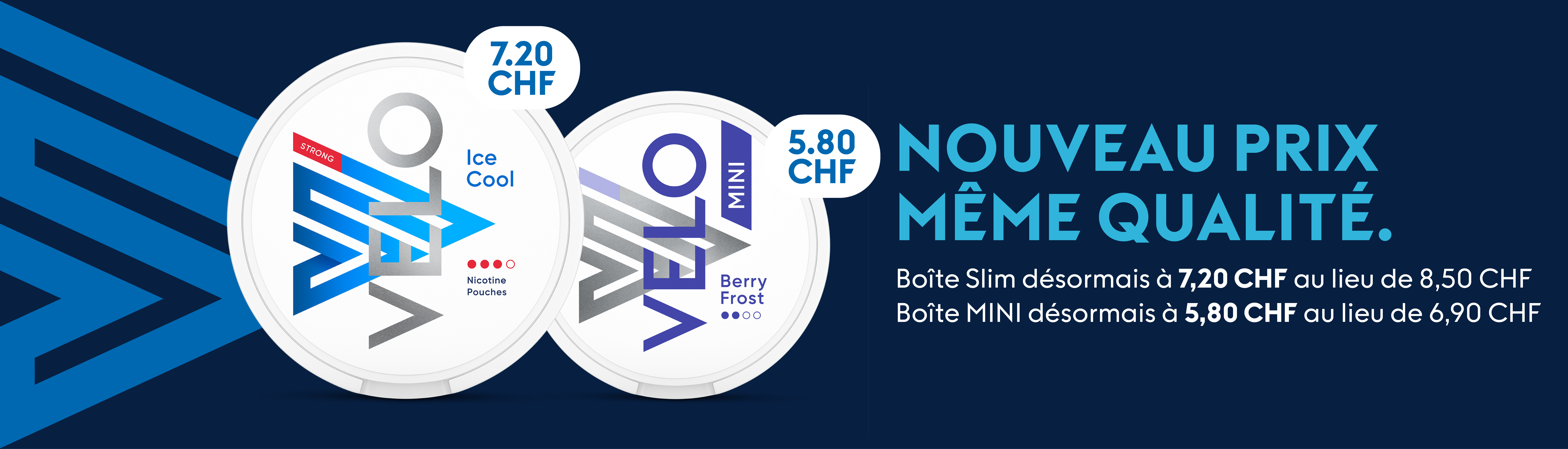 Velo nicotine pouches in the most popular flavours: Berry Frost, Freeze, Mint and Ice Cool