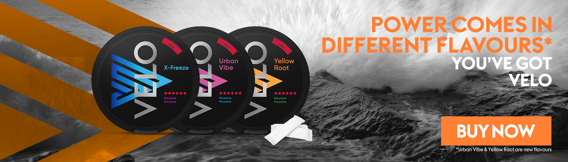 Velo nicotine pouches in the most popular flavours: Berry Frost, Freeze, Mint and Ice Cool