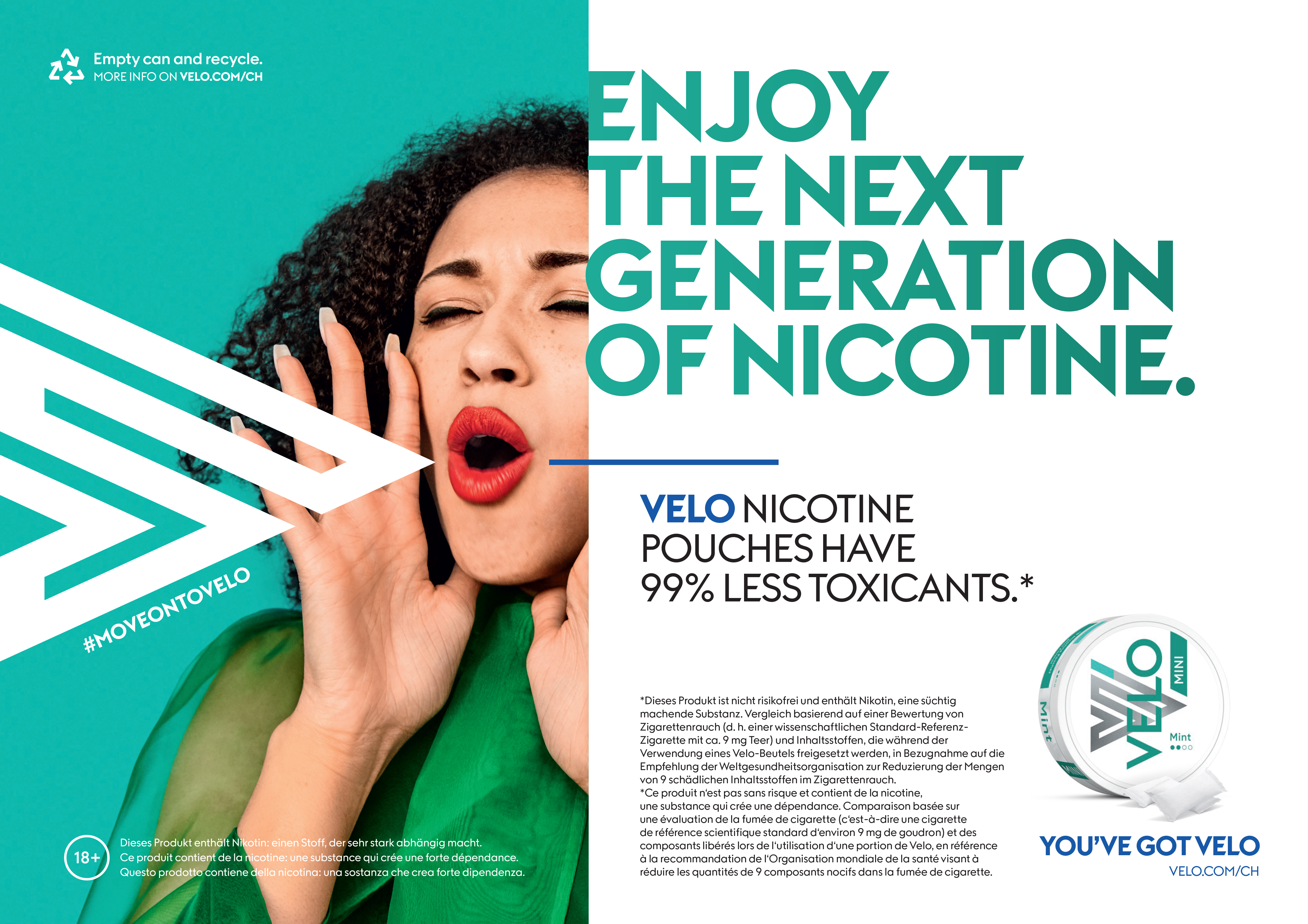 Les sachets de nicotine Velo ont 99% de toxicité en moins.