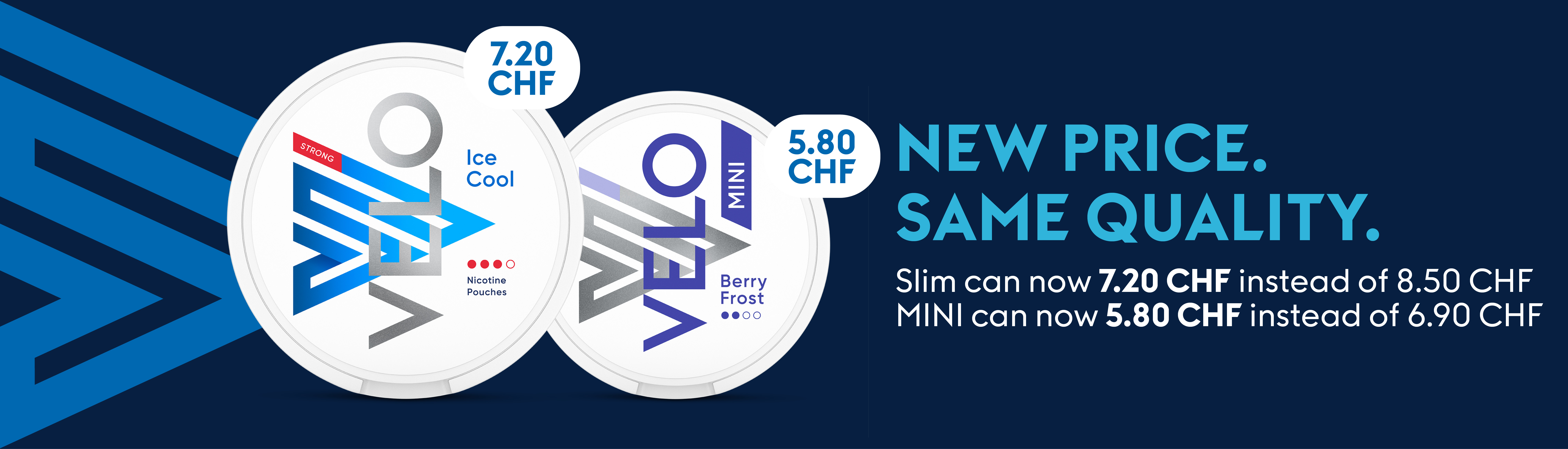 Velo nicotine pouches in the most popular flavours: Berry Frost, Freeze, Mint and Ice Cool