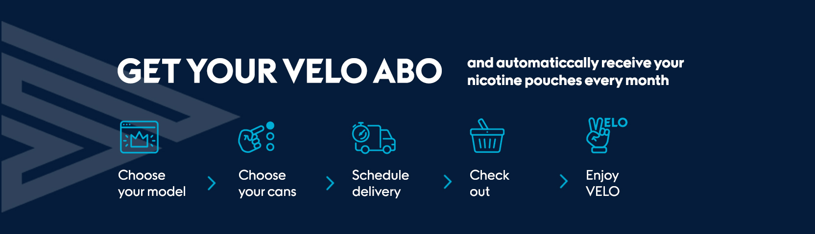 Get your Velo Abo and automatically receive your nicotine pouches every month