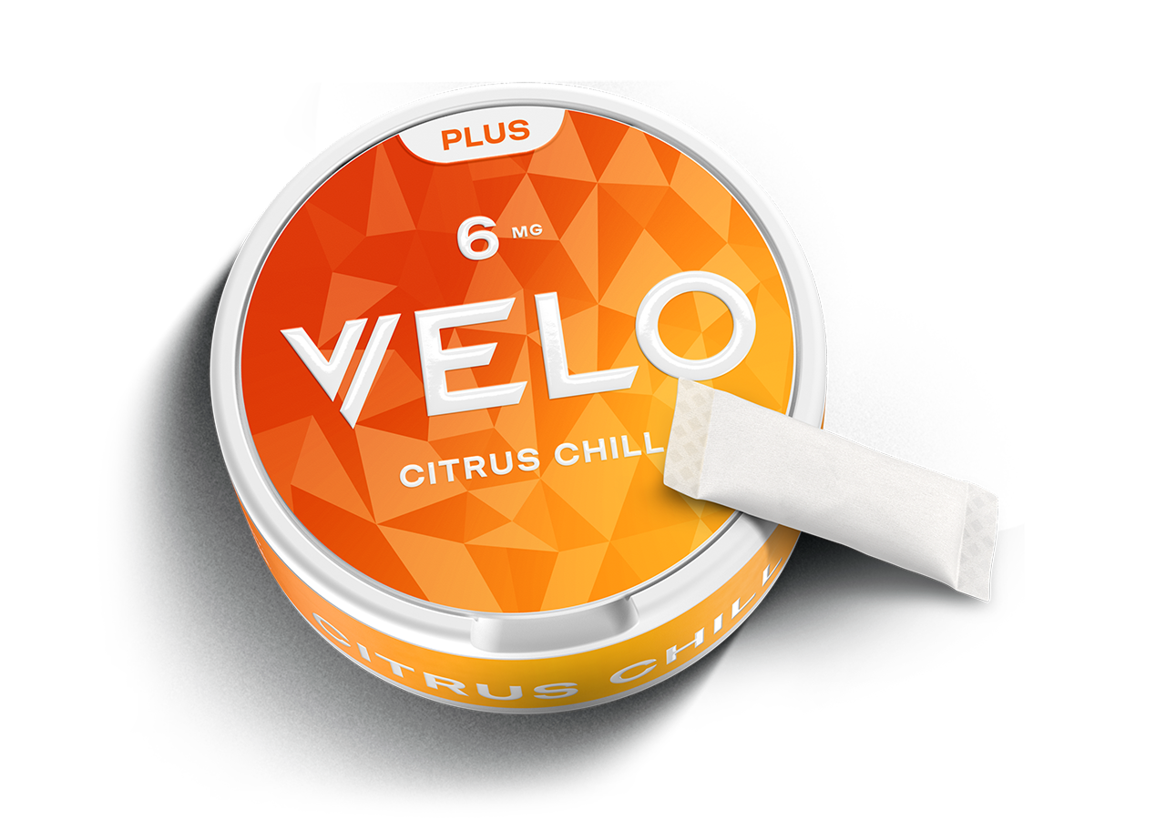 A 6mg  "Citrus Chill" Velo Plus canister