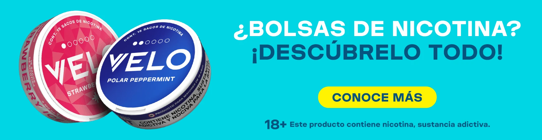 Banner móbil descubre VELO bolsas de nicotina sin humo sin tabaco con sabores únicos