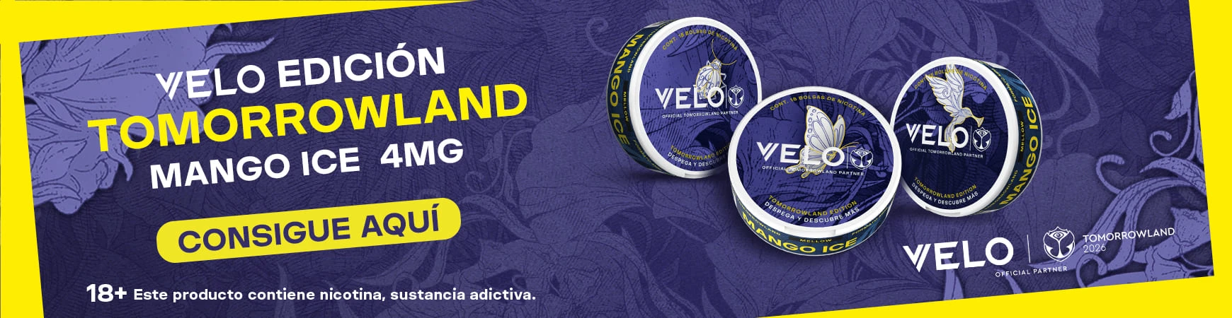 Banner VELO edición TOMORROWLAND: Mango Ice 4mg 