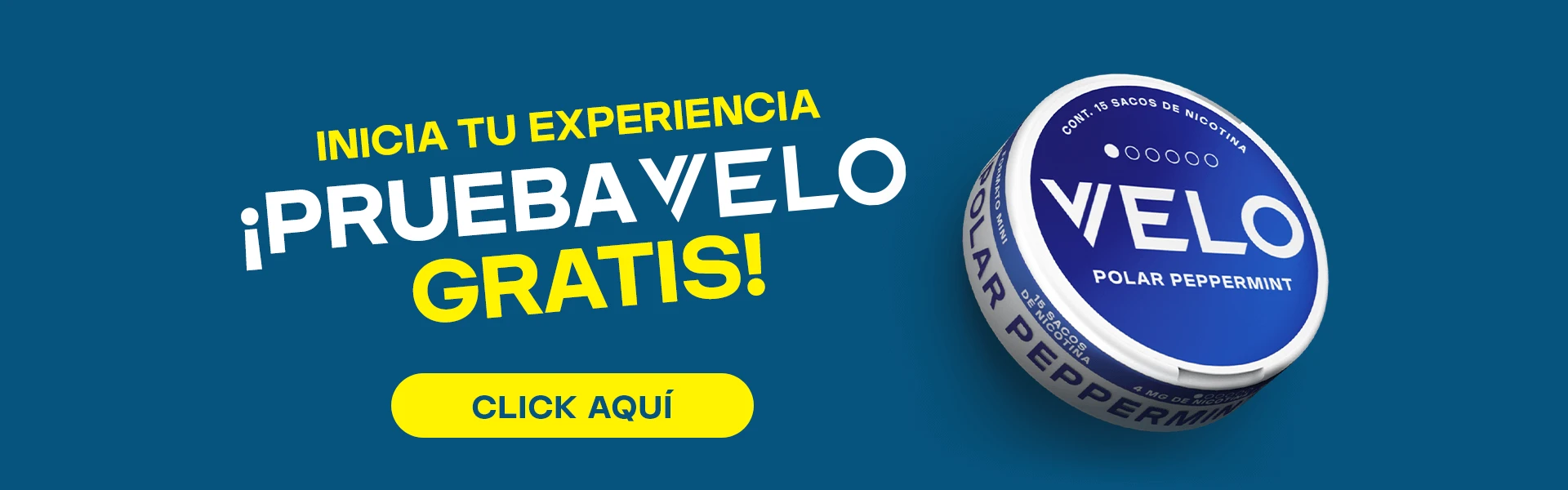 Teaser móvil prueba VELO gratis solicita muestra gratuita de bolsas de nicotina