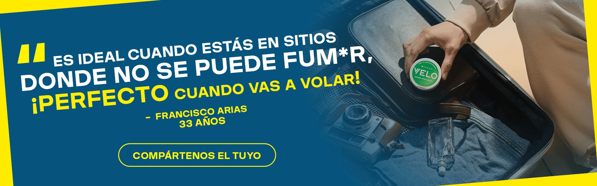 Teaser móvil testimonio VELO experiencia real de usuario de bolsas de nicotina