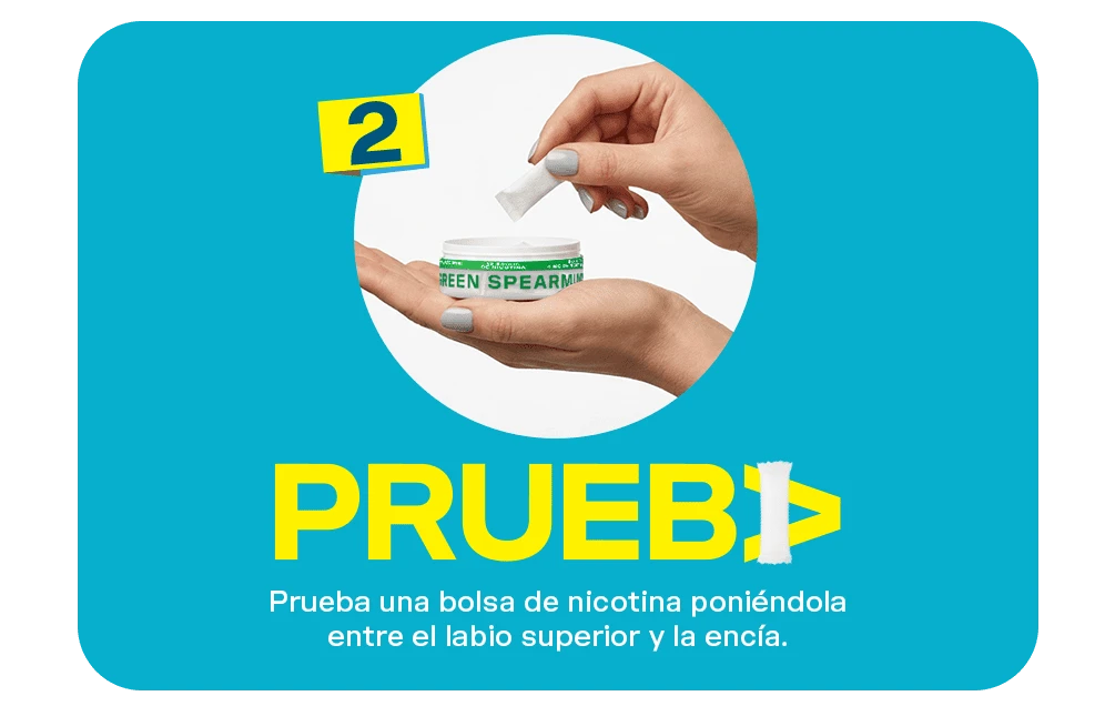 Paso Prueba coloca la bolsa de nicotina VELO entre labio y encía