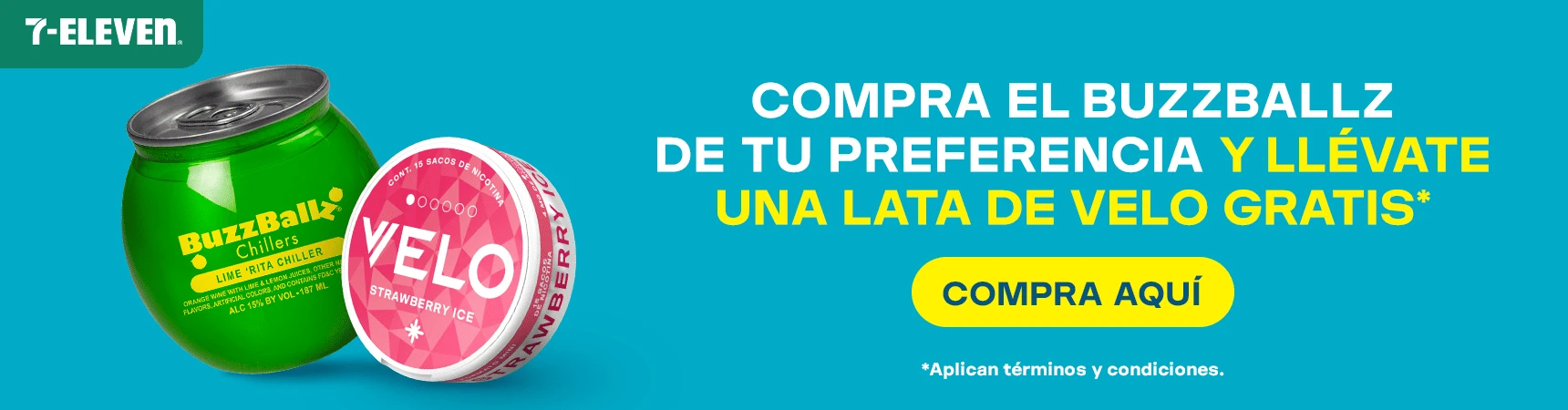 promoción VELO X BUZZBALL disponible en 7-Eleven
