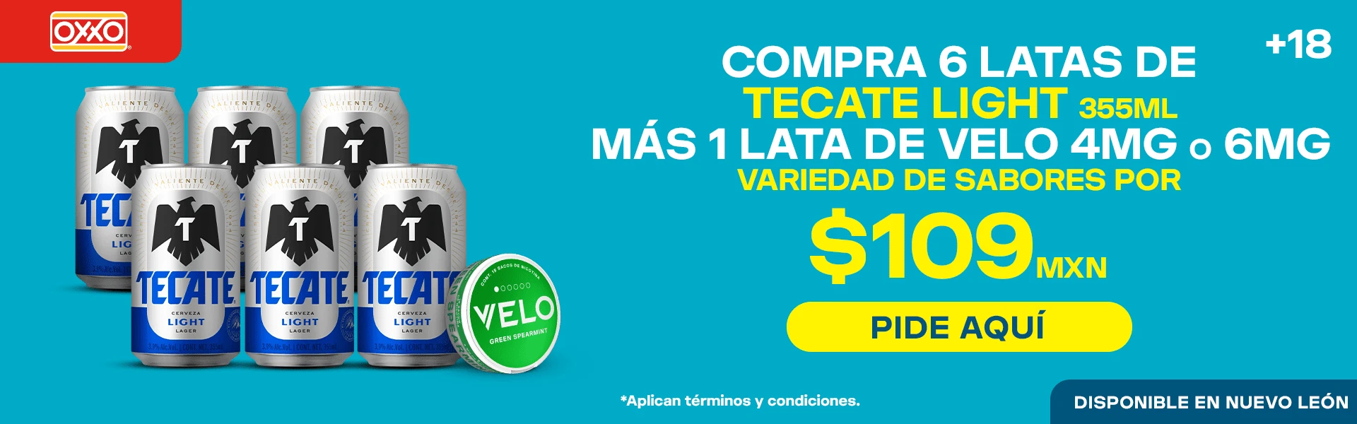 Promocion OXXO VELO SIX TECATELIGHT  X VELO POR $109