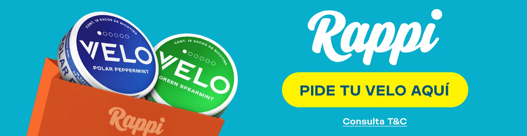 Promoción de muestra gratis de VELO en Rappi
