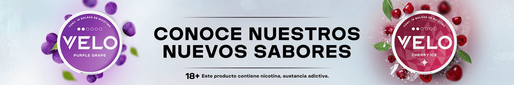 Banner VELO México mostrando nueva variedad de sabores en formato mobile