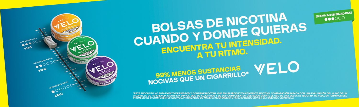 Bolsas de Nicotina Cuando y Donde Quieras. Encuentra tu intensidad. A tu ritmo. 99% menos sustancias nocivas que un cigarrillo*. Bolsas de Nicotina Velo.