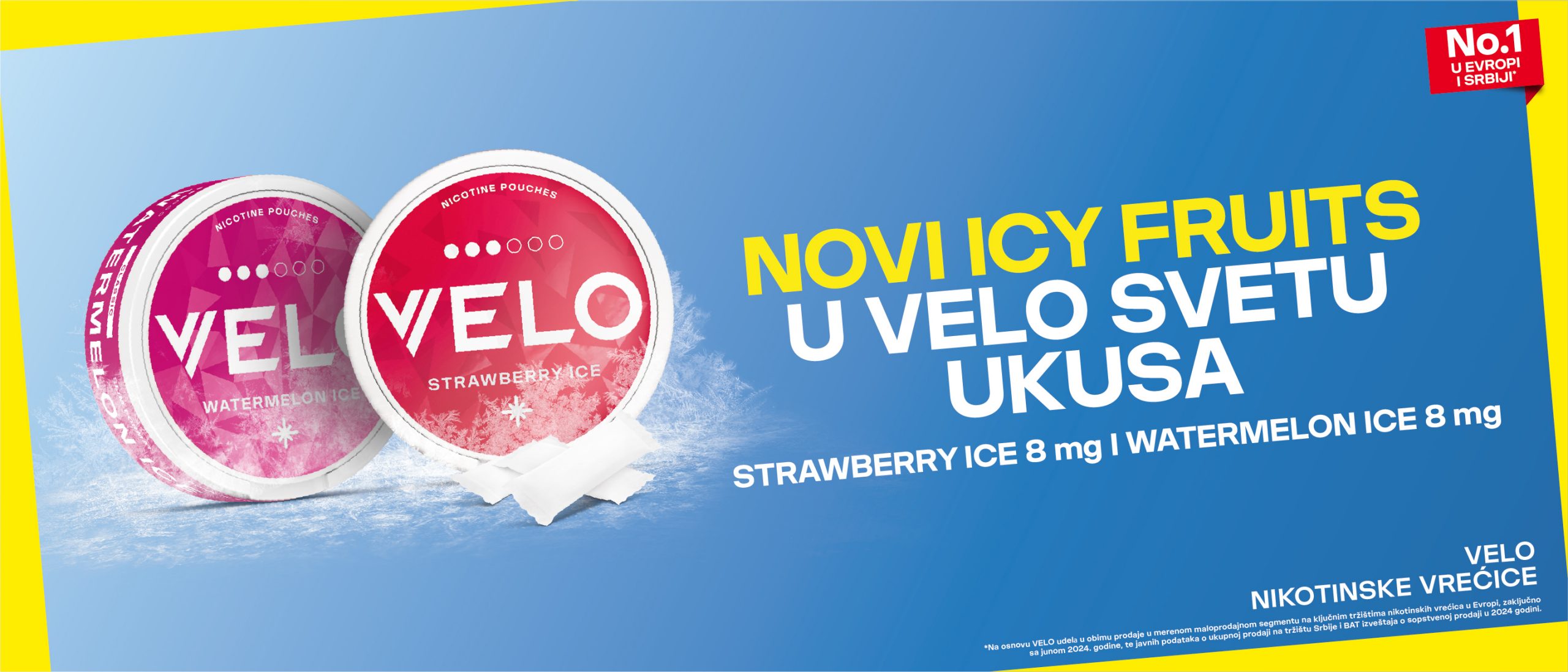 Pakovanja Velo Icy Fruits – Strawberry Ice 8mg i Watermelon Ice 8mg sa voćnim ukusima